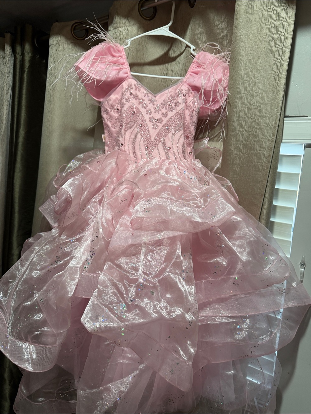 Girls Pink Feather-Trim Princess Costume Dress